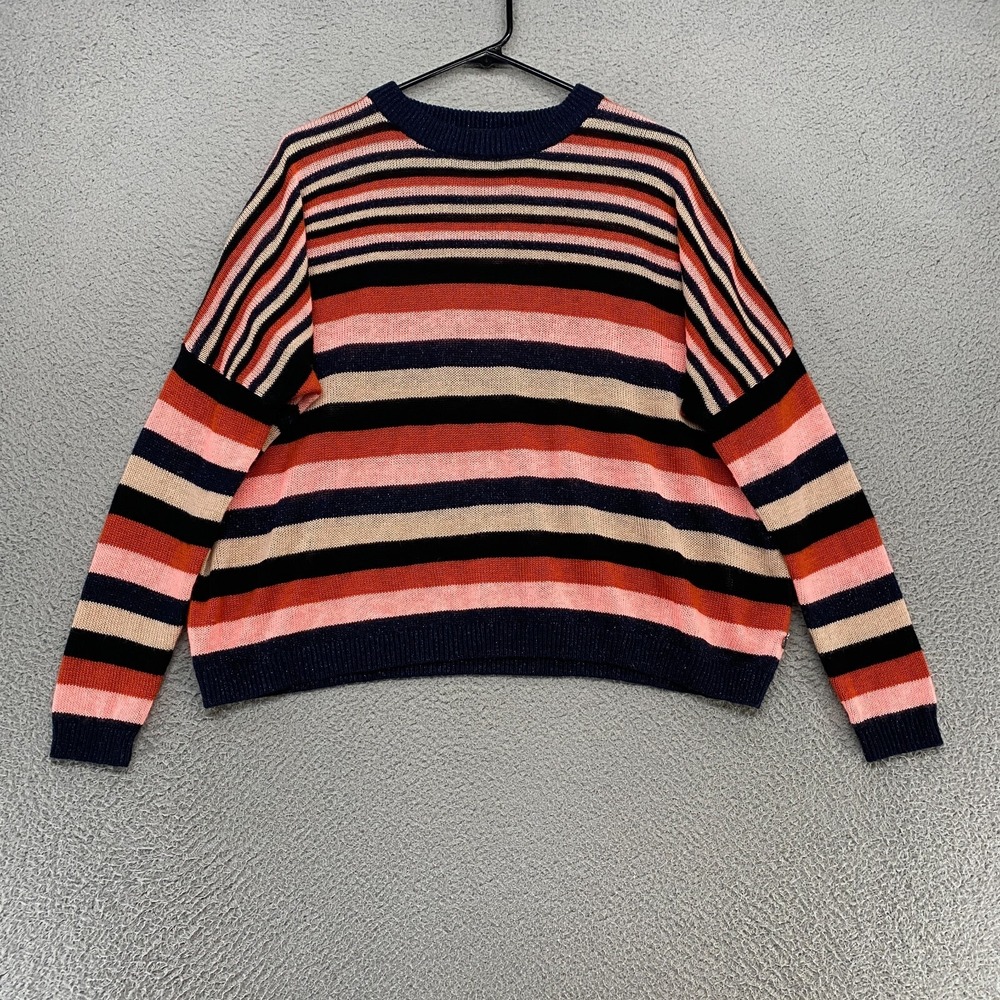 Scotch & Soda Sweater Womens XS Merino Wool Pink Oversized Boxy Slouchy Striped